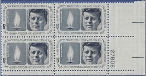 #1246 5c John F. Kennedy Memorial PB/4 1964 Mint NH