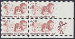 #1772 15c International Year of the Child Zip Block/4 1979 Mint NH