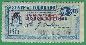 Colorado State Revenue SRS #WL61 3c Wine and Liquor Use Tax 1955 Used