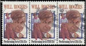 #1801 15c Performing Arts Will Rogers 1979 Used Strip of 3