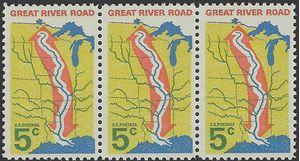#1319 5c Mississippi River-The Great River Road 1966 Mint NH Strip of 3