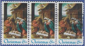 #1414 6c Christmas Nativity Strip/3 1970 Used