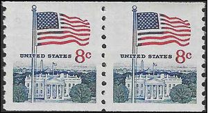 #1338g 8c Flag over White House Coil Pair 1971 Mint NH