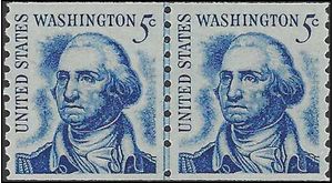 #1304 5c George Washington Coil Line Pair Shiny Gum 1966 Mint NH