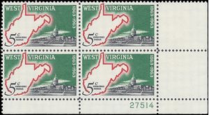 #1232 5c West Virginia Statehood PB/4 1963 Mint NH