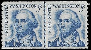 #1304 5c George Washington Coil Line Pair Shiny Gum 1966 Mint NH