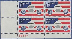 Scott C 90 31c US Air Mail Plane,Globes and Flag PB/4 1976 Mint NH