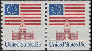 #1625 13c Flag over Independence Hall Coil Pair 1975 Mint NH