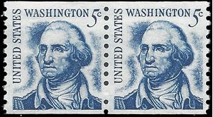 #1304 5c George Washington Coil Pair Shiny Gum 1966 Mint NH