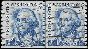 #1304 5c George Washington Coil Line Pair 1966 Used