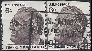 #1305 6c Franklin D. Roosevelt Joint Line Pair 1968 Used