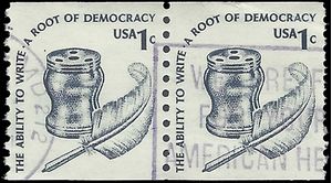 #1811 1c Americana Issue Inkwell and Quill Coil Pair 1980 Used