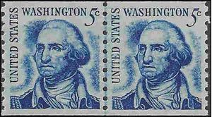 #1304 5c George Washington Coil Line Pair Shiny Gum 1966 Mint NH