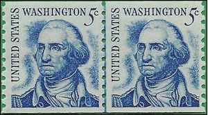 #1304 5c George Washington Coil Line Pair Shiny Gum 1966 Mint NH