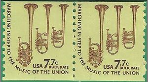 #1614 7.7c Americana Issue Saxhorns Coil Pair 1976 Mint NH