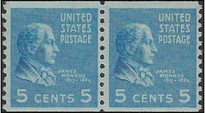 # 845 5c Presidential Issue James Monroe Coil Pair 1939 Mint NH