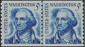 #1304 5c George Washington Coil Line Pair Shiny Gum 1966 Mint NH