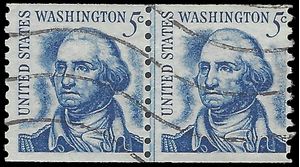 #1304 5c George Washington Coil Line Pair 1966 Used