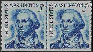 #1304 5c George Washington Coil Line Pair Shiny Gum 1966 Mint NH