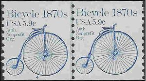 #1901 5.9c Bicycle 1870s Coil Line Pair Plate #4 1982 Mint NH