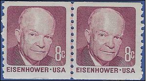 #1402 8c Dwight D. Eisenhower Coil Line Pair 1971 Mint NH