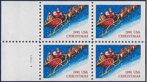 #2585a 29c Christmas Santa Claus Booklet Pane/4 1991 Mint NH