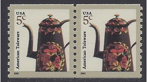 #3612 5c American Design Toleware Coffeepot Coil Pair 2002 Mint NH