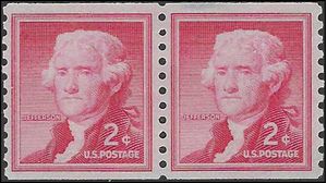 #1055a 2c Thomas Jefferson Coil Pair LH Tag 1968 Mint NH