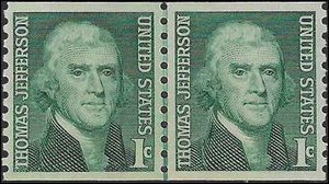 #1299 1c Thomas Jefferson Coil Line Pair 1968 Mint NH