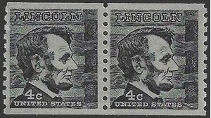 #1303 4c Prominent Americans Abraham Lincoln Coil Pair 1966 Mint NH