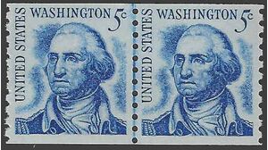 #1304 5c George Washington Coil Line Pair Shiny Gum 1966 Mint NH