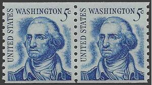#1304 5c George Washington Coil Pair Shiny Gum 1966 Mint NH