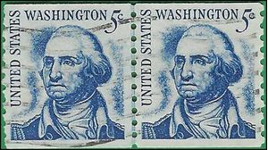 #1304 5c George Washington Coil Line Pair 1966 Used