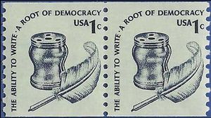 #1811 1c Americana Issue Inkwell and Quill Coil Pair 1980 Mint NH