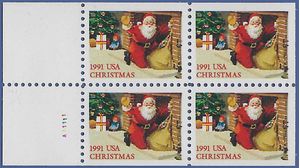 #2584a 29c Christmas Santa Claus Booklet Pane/4 1991 Mint NH
