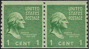 # 839 1c Presidential Issue George Washington Coil Pair 1939 Mint NH