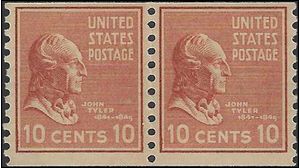 # 847 10c Presidential Issue John Tyler Coil Pair 1939 Mint NH