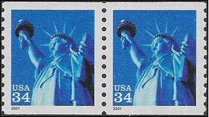 #3476 34c Statue of Liberty Coil Pair 2001 Mint NH