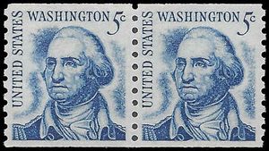 #1304 5c George Washington Coil Pair Shiny Gum 1966 Mint NH