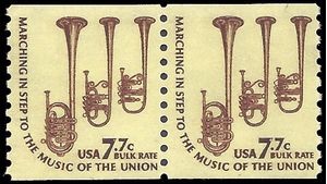 #1614 7.7c Americana Issue Saxhorns Coil Pair 1976 Mint NH