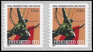#3770 10c Atlas Statue N.Y. City Coil Pair 2003 Mint NH
