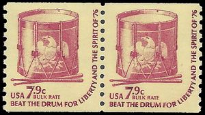 #1615 7.9c Americana Issue Drums Bulk Rate Coil Pair 1976 Mint NH