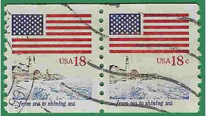#1891 18c Flag and Anthem Coil Pair 1981 Used
