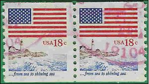 #1891 18c Flag and Anthem Coil Pair 1981 Used