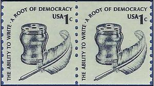 #1811 1c Americana Issue Inkwell and Quill Coil Pair 1980 Mint NH