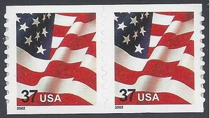 #3632 37c US Flag Coil Pair 2002 Mint NH
