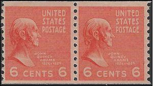 # 846 6c Presidential Issue James Monroe Coil Pair 1939 Mint NH