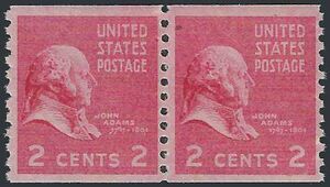 # 841 2c Presidential Series-John Adams Coil Pair 1939 Mint NH