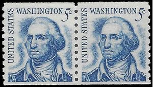 #1304 5c George Washington Coil Pair Shiny Gum 1966 Mint NH