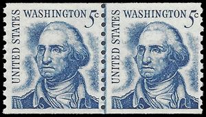 #1304 5c George Washington Coil Line Pair Shiny Gum 1966 Mint NH